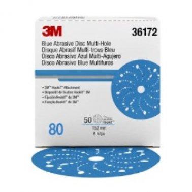 80 GRIT 6" 3M HOOKIT BLUE ABRASIVE DISC MULTI-HOLE - 50 Pack